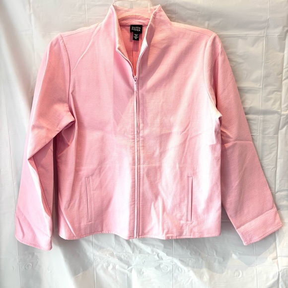 NWOT Eileen Fisher Pink 98% Cotton Pique Lapel Collar Jacket SZ L P  Full Zip - Picture 9 of 9